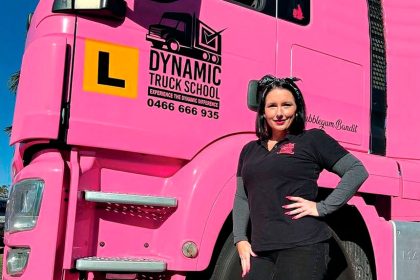 PINK LADY: Ash Anderson and her big pink truck.