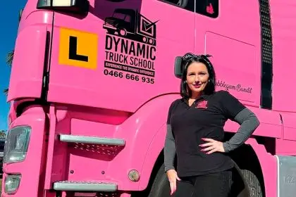 PINK LADY: Ash Anderson and her big pink truck.