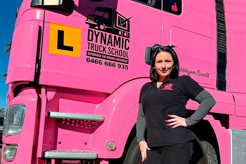 PINK LADY: Ash Anderson and her big pink truck.