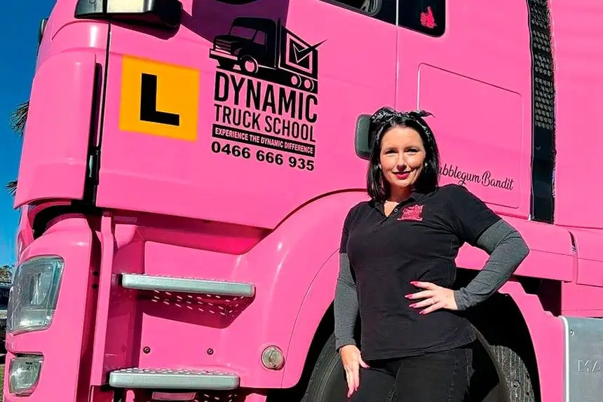 PINK LADY: Ash Anderson and her big pink truck.