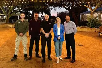 Aaron Weir, Ross Snell, Cr Peter Mitchell, Suzie Tafolo and Kevin Abbey pictured in Middle St.