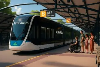THE FUTURE: A concept image of a Redlands Metro bus at Capalaba station.