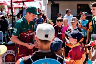 Australian cricketer and Brisbane Heat player Marnus Labuschagne signing autographs for local fans at last year’s Redlands Tigers’ season launch.