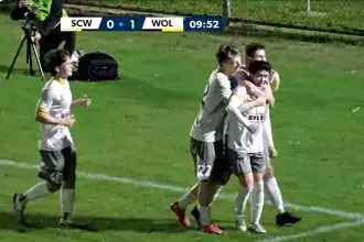 Ryo Emoto celebrates his first goal.