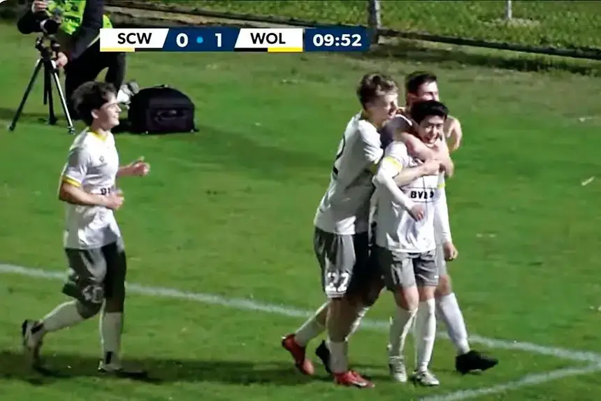 Ryo Emoto celebrates his first goal.