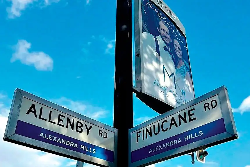 POIGNANT REMINDER: The Allenby Rd and Finucane Rd intersection with the memorial sign.