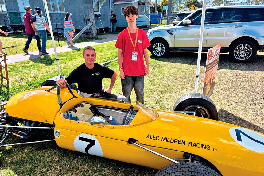 Paul Stokel and son Louie, 14, with some notable historic cars, demonstrated recently at the Leyburn sprints.