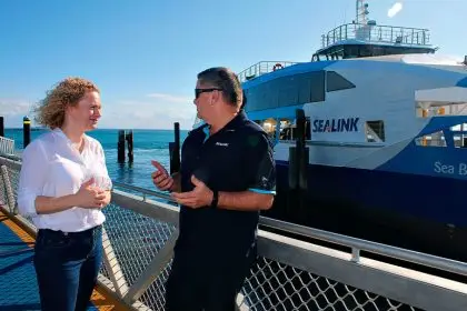 Amanda Stoker and Ben Renwick are pleased that North Stradbroke Island residents will benefit from a vehicle ferry fare reduction of 35 per cent.