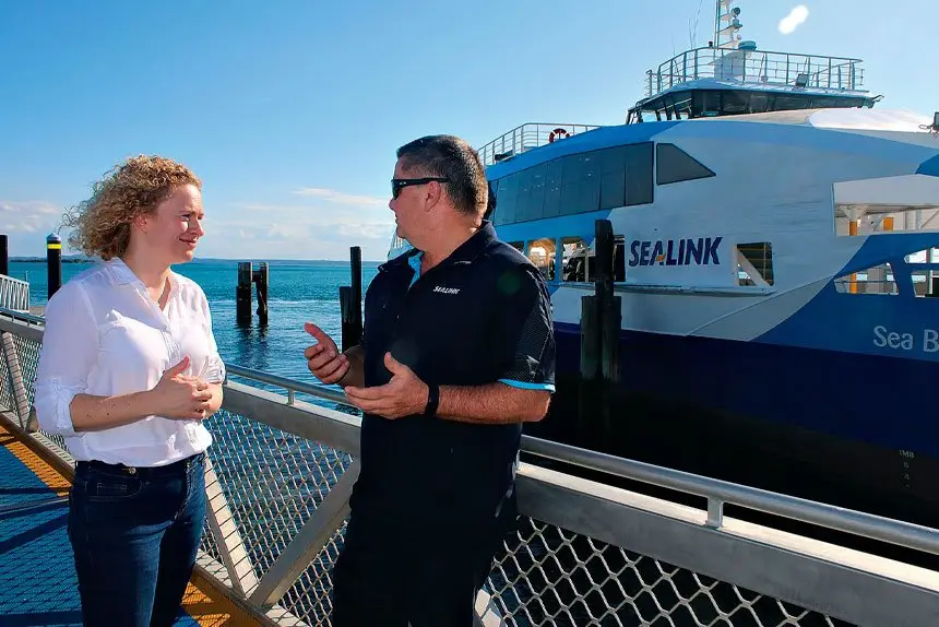 Amanda Stoker and Ben Renwick are pleased that North Stradbroke Island residents will benefit from a vehicle ferry fare reduction of 35 per cent.