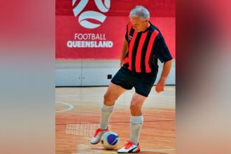 Siggy Nowak showcases his football skills.