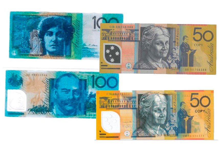 Counterfeit $100 and $50 notes confiscated in the area.