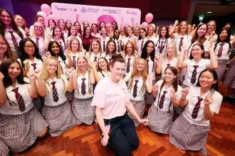 CUTTING LOOSE: The Chop participants with Mater Private Hospital Redland Breast Care Nurse Janice Butler.