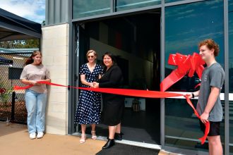 Redlands Junior Campus captain Noah with Heather Allan and Julie-Ann Campbell.
