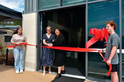Redlands Junior Campus captain Noah with Heather Allan and Julie-Ann Campbell.