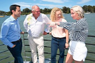 David Crisafulli with Russell Field, Amanda Stoker and Rebecca Young on board the ferry A.L Robb on Moreton Bay during last year’s election campaign.