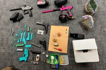 WEAPONS SEIZED: Gun parts, gunpowder and fireworks were located by officers.