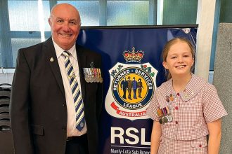 Manly Lota RSL President Harry Pregnell with Jessica Hawkins. Photo: Harvey Shore