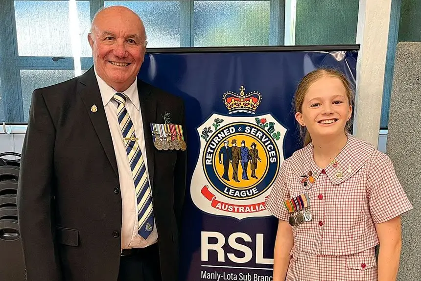 Manly Lota RSL President Harry Pregnell with Jessica Hawkins. Photo: Harvey Shore