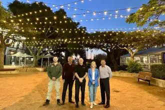 Aaron Weir, Ross Snell, Cr Peter Mitchell, Suzie Tafolo and Kevin Abbey pictured at the RPAC forecourt.