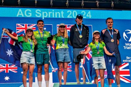 RCMC triathletes made the podium at the Wollongong world championships.