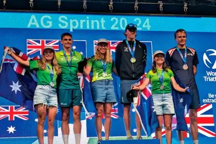 RCMC triathletes made the podium at the Wollongong world championships.