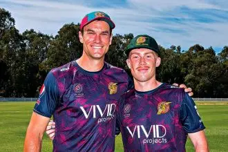 Ely Robertson and James Bazley. PHOTO: Doug O’Neill