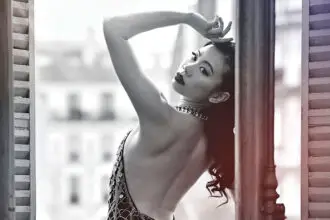 Alexandra Tran at Paris Fashion Week wearing Sania Malik. Photo: Johan Mia