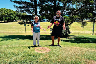 POLE GONE: MMEIC Chairperson Mary Burgess and MMEIC Director Dale Ruska at the site.