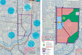 (Left) A plan of the proposed subdivision. (Right) The land use plan for Stage 1.