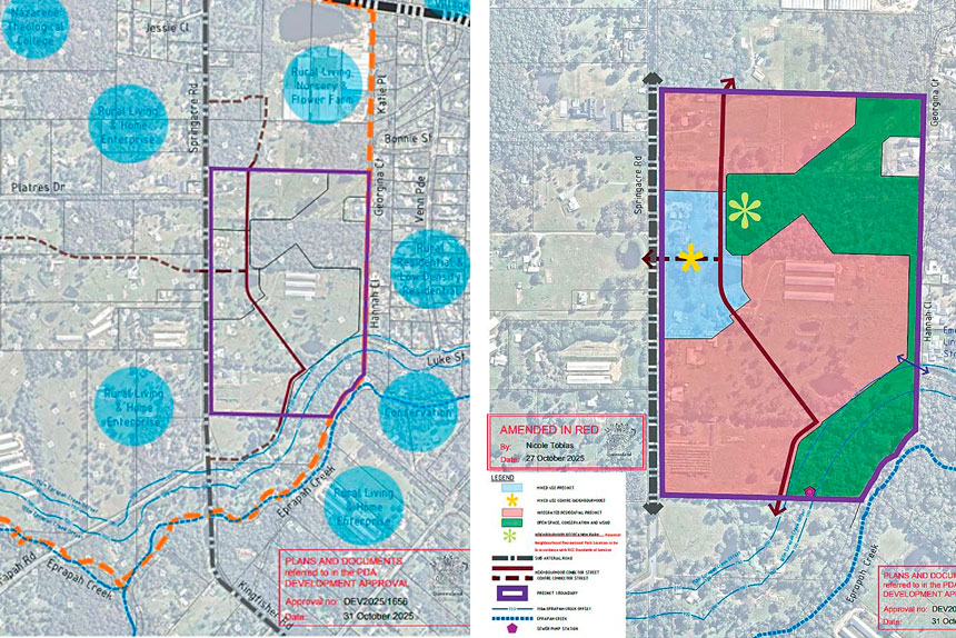 (Left) A plan of the proposed subdivision. (Right) The land use plan for Stage 1.