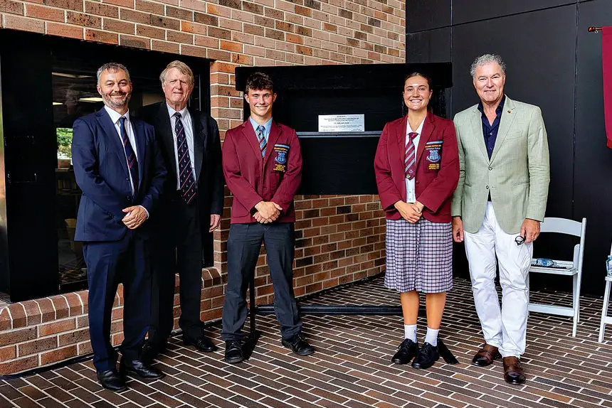 OFFICIAL REOPENING: Headmaster Michael Hornby, Chairman of the Board John Miller, and the College Captains joined John-Paul Langbroek to unveil the newly rebuilt centre.