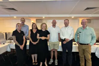 From left: Grace Tobin, RJC Chair Des Kerr, Project Manager Kate Adams, State Member for Oodgeroo Amanda Stoker, sub-committee chair of hospitality and tourism Gordon McGregor, sub-committee chair of health Chris Junge, and Wayne Lee