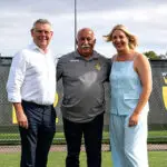 GOOD NEWS: Federal Minister Murray Watt, Wolves Football Club President Rabieh Krayem and Kara Cook MP.