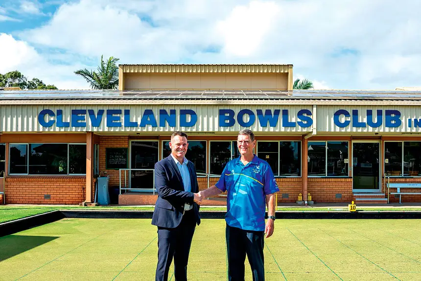 HELPING HAND: Carina Leagues Club CEO Adam Wiencke and Cleveland Bowls Club Chairman Darryl McConochie.