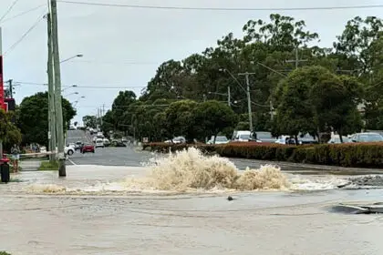 The burst water main.