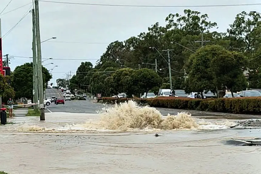 The burst water main.