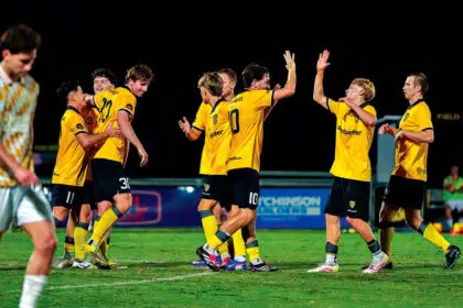 CUP WIN: Wolves celebrate their winning goal against Moreton City.