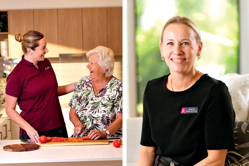 ABOVE: Getting support early can make it easier for older people to stay confident and independent in their own homes. ABOVE RIGHT: Netta Woodbridge, Home Care Services Manager at Adventist Retirement Plus.