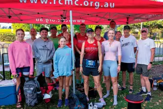WINNING TEAM: Back row, from left, Robyn Kemp, Stuart Kemp, Dave Murtagh, Anthony Della, Rory Carter, Michael Pelka, Tania Farlow, Darren Farlow and Neil Makepiece. Front row, from left, Olivia Jowett, Lucan O’Brien, Hannah Jowett, Bronnie Williams (behind Hannah), Kelly Phuah and Kate Gayner.