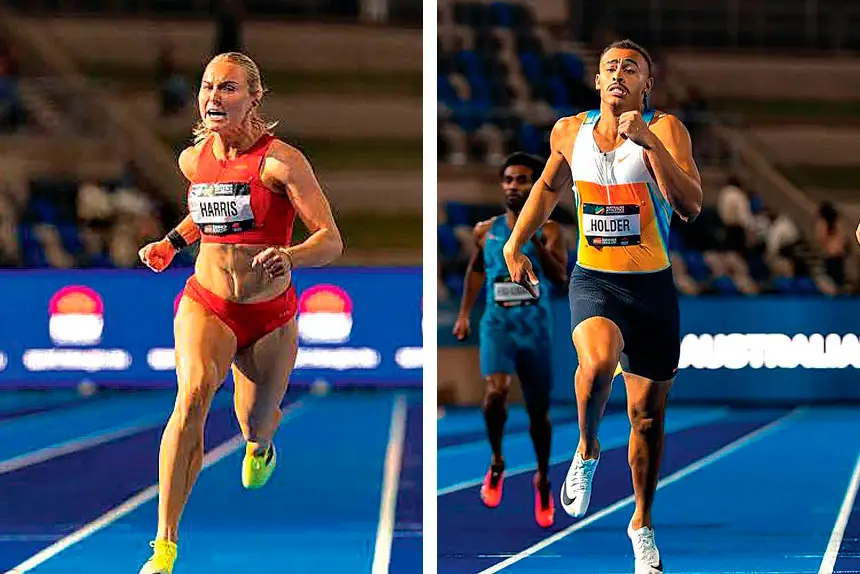 Georgia Harris takes gold in the 100m. / Reece Holder wins the 400m title.