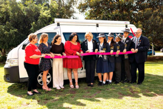 RIBBON CUTTING: Left to right, Jayne Shallcross, Sarah Pothecary, Olivia Hersov, Ree Rangi, Lissa Gyte, Frankie Allen, Amelia Rotert, Micah De Silva, Harrison Lihan and Jonathan Thomsen.