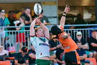 FLYING HIGH: The Seagulls and Tigers fought for every possession last weekend.