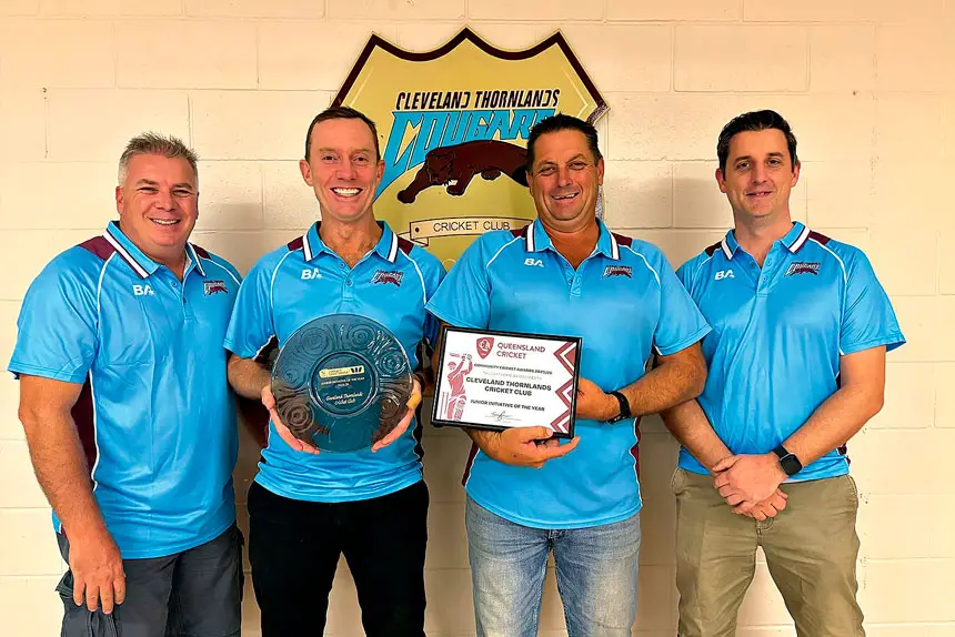 AWARD WINNERS: Simon Collier-Baker (volunteer), Michael Macartney (Vice President/Registrar), Aaron Gale (President) and Anthony Burrows (volunteer).