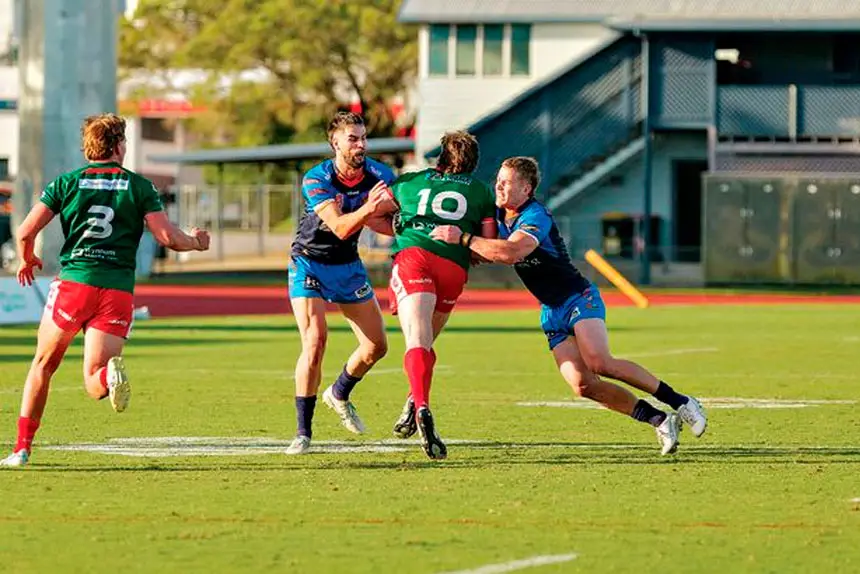 ON THE CHARGE: Prop Jordan Grant runs the ball powerfully into the Pride’s defensive line. PHOTO: Mark Law