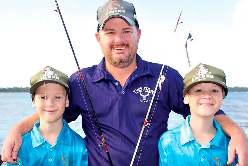 FAMILY FUN: Brent Wright with twin sons Bailey and Korbin, who are regularly seen fishing off the rocks near the Victoria Point jetty.