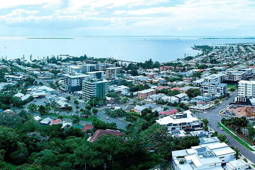 CHANGES COMING: A bird’s eye view of Wynnum from the air. CREDIT: SkyShots Photography.