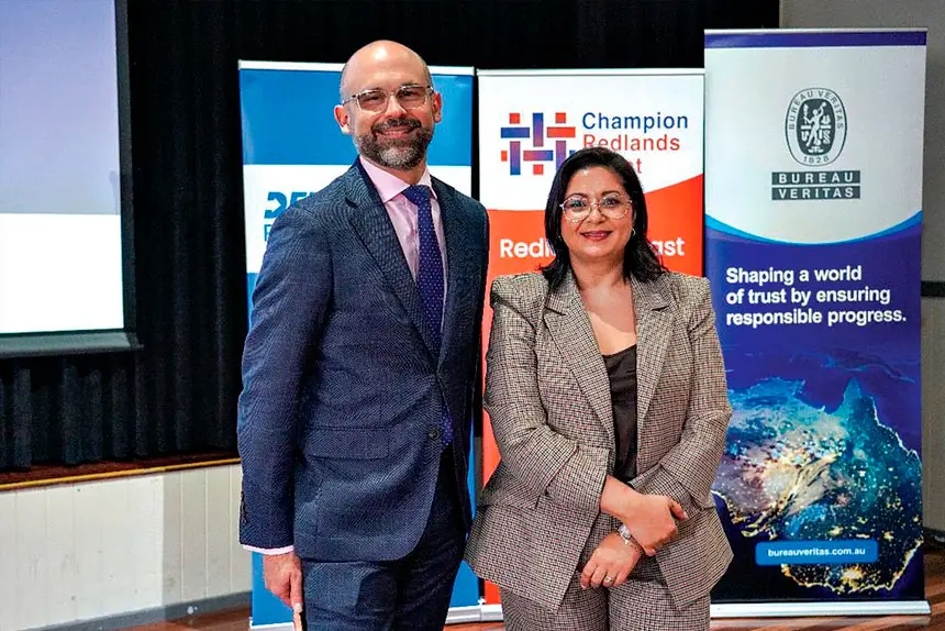 Treasurer David Janetzki with Champion Redlands Coast CEO Cindy Corrie.