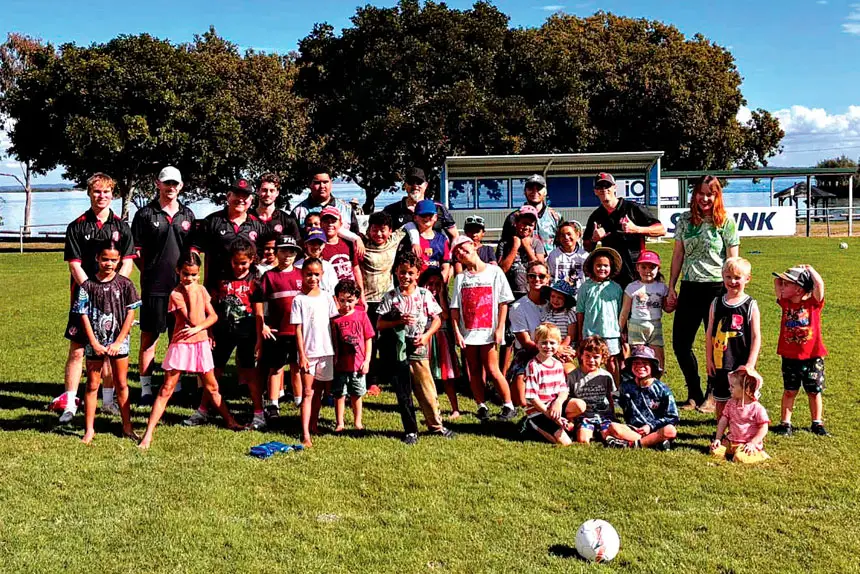 HAPPY TEAM: Children enjoyed a day of football, fun and friendship when Redlands United FC hosted its inaugural free Community Football Camp on North Stradbroke Island.