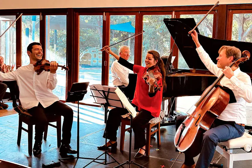 Hed Yaron-Meyerson (violin), Stephen Emmerson (piano), Sally Boud (viola) and Eric de Wit (‘cello) in performance at the 2025 Stradbroke Chamber Music Festival. This year’s festival is being staged from July 17 to 19.