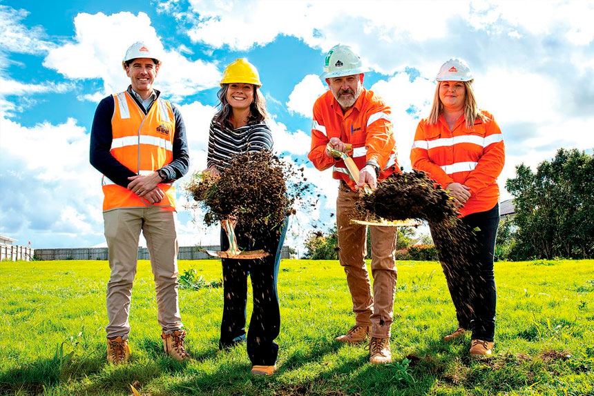 Cr Rowanne McKenzie and representatives of SEE Civil launch the Kinross Rd upgrade project. PHOTO: Redland City Council